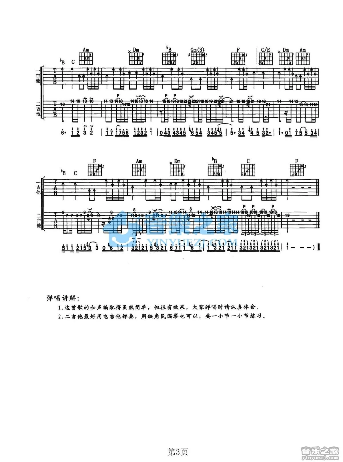 《忘了你忘了我》吉他弹唱F调双吉他版吉它谱