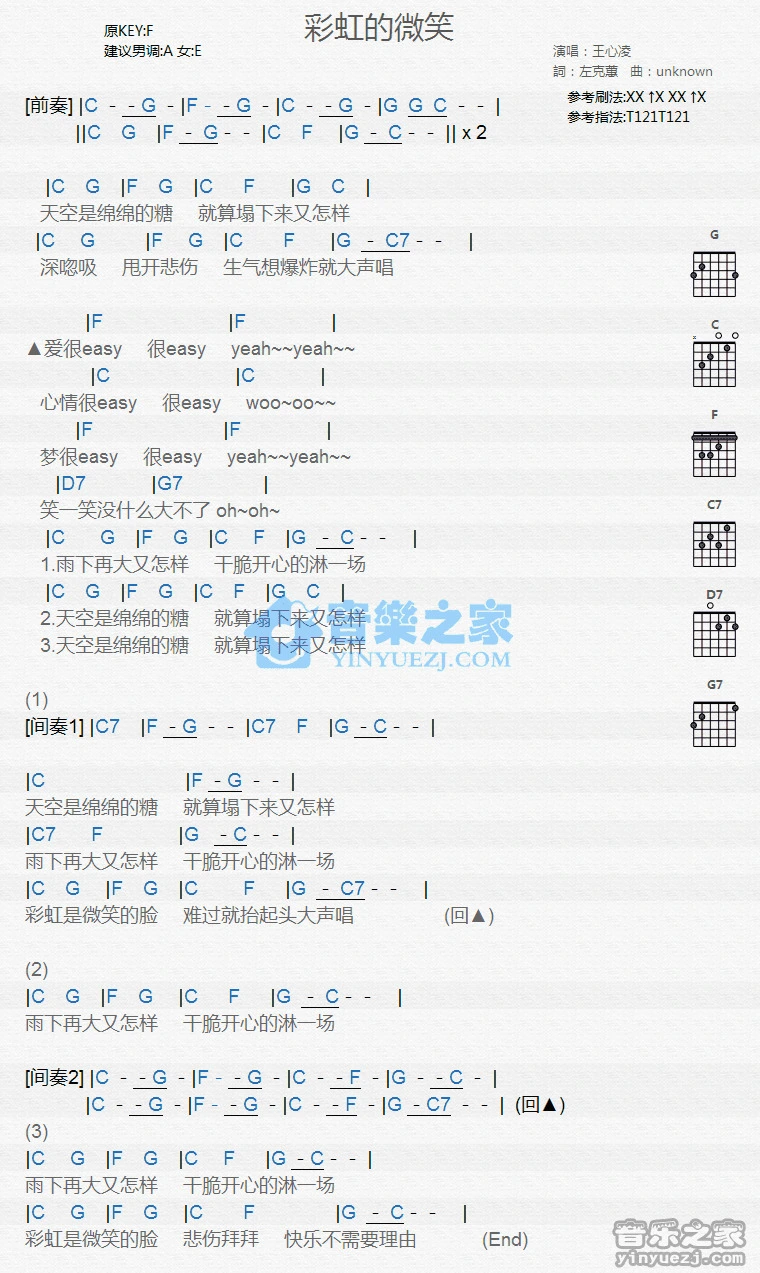 《小幸运》吉他弹唱F调版吉它谱