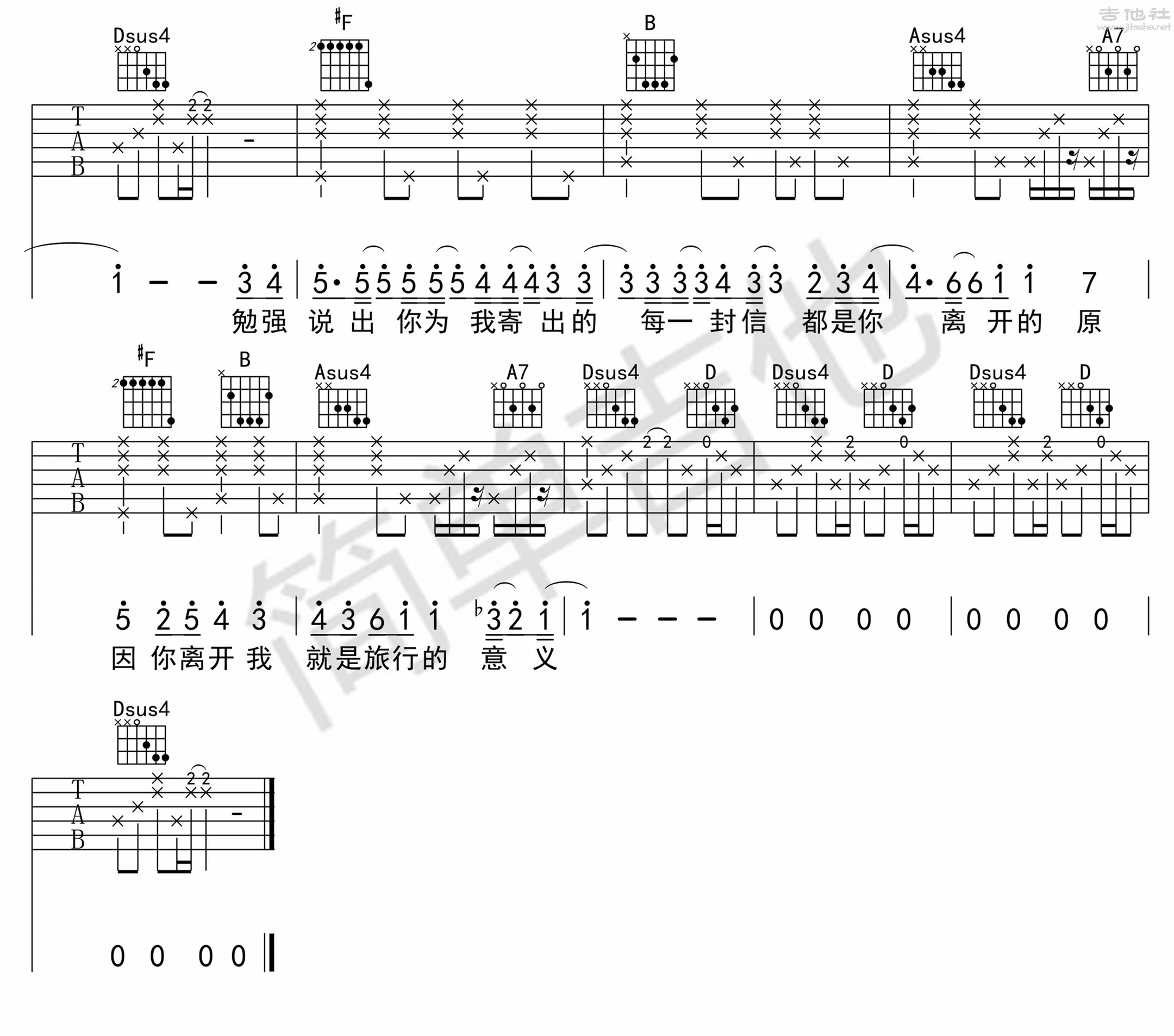 《旅行的意义》吉他弹唱D调简单版吉它谱