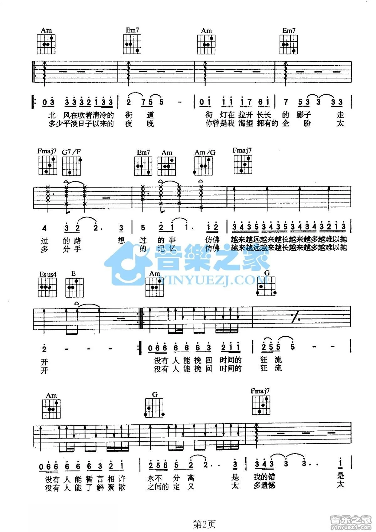 《狂流》吉他弹唱C调版吉它谱