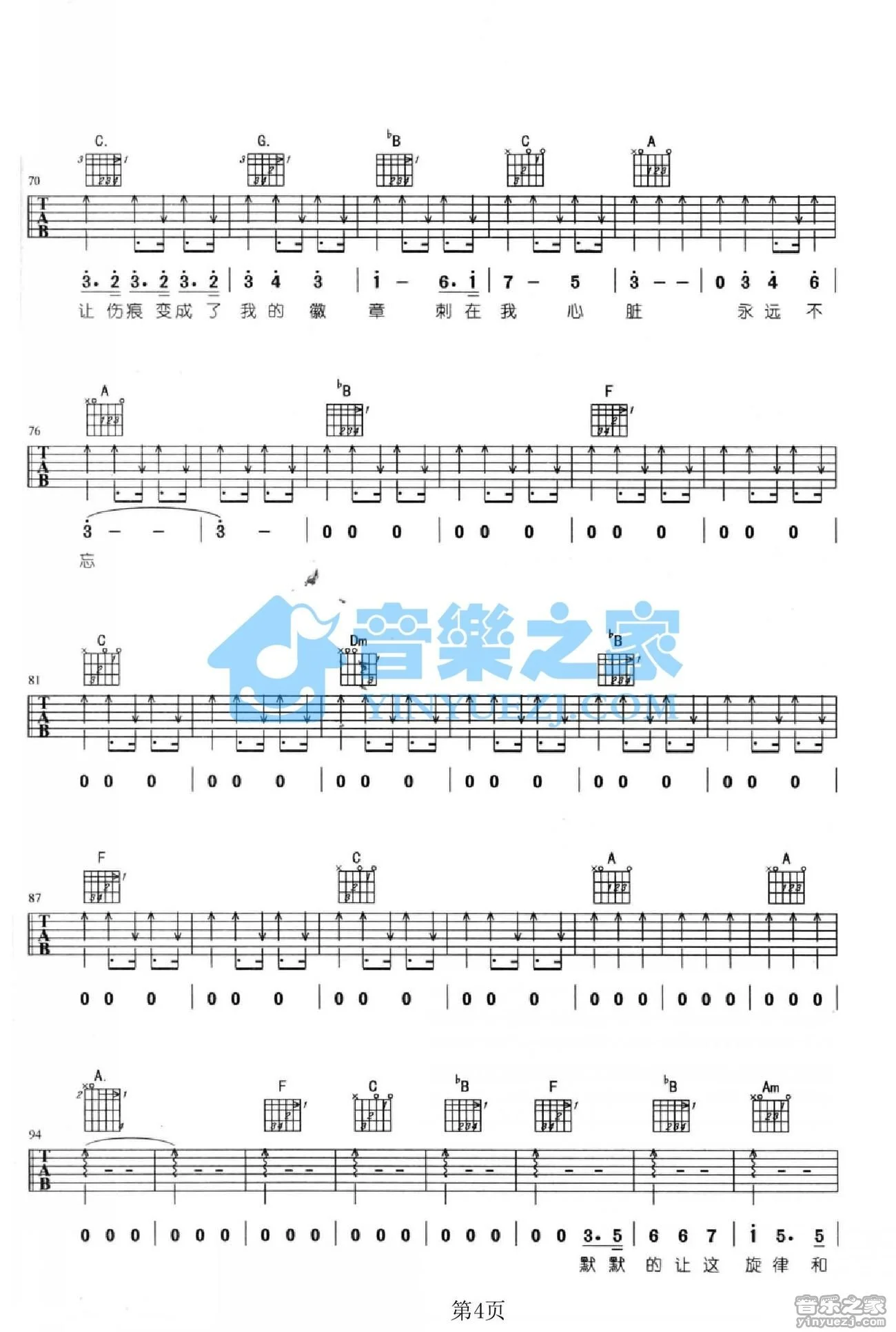 《我心中尚未崩坏的地方》吉他弹唱F调版吉它谱