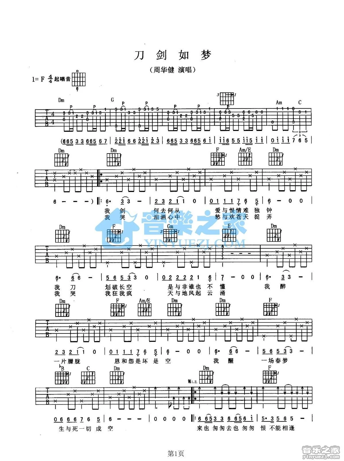 刀剑如梦（扒带谱）吉他谱(图片谱,刀剑如梦,尤克里里,指弹)_周华健(Emil Chau)