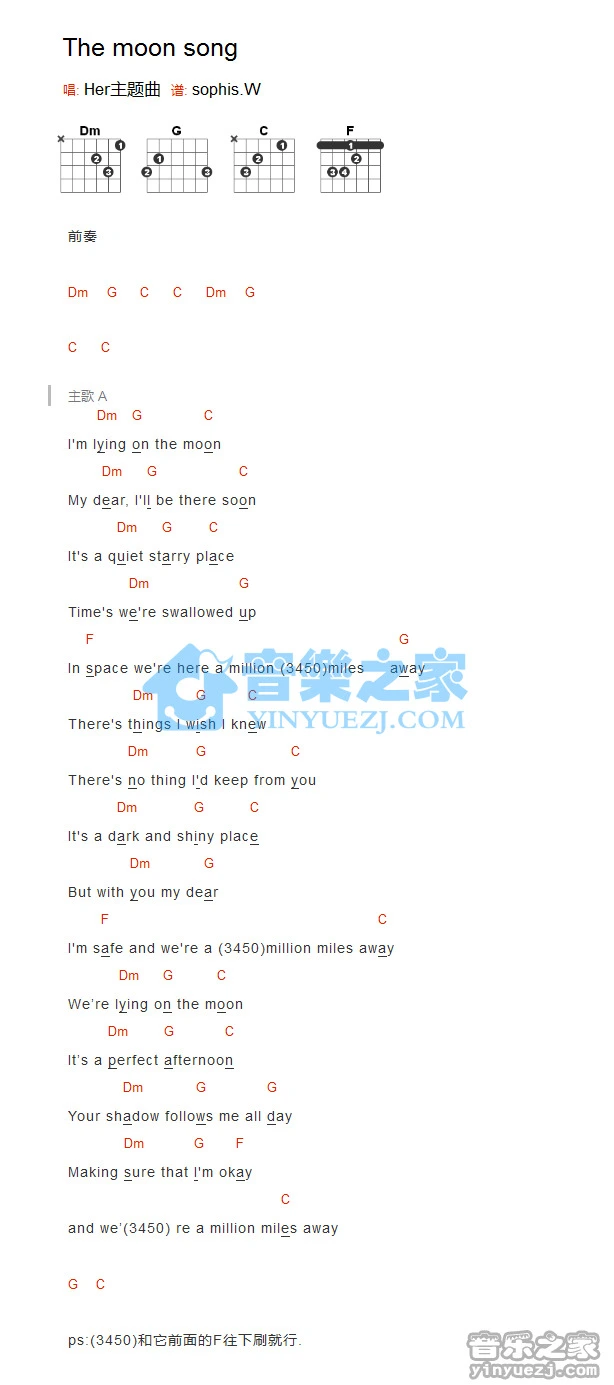 《Themoonsong》吉他和弦弹唱谱吉它谱